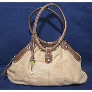 Fossil "Genuine Classic 1954" Straw & Leather Satchel – Boho Chic Shoulder bag